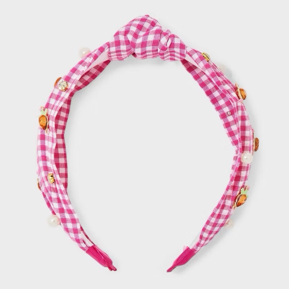 Easter nwt Gingham Pearl Icon Top Knot Headband - Pink